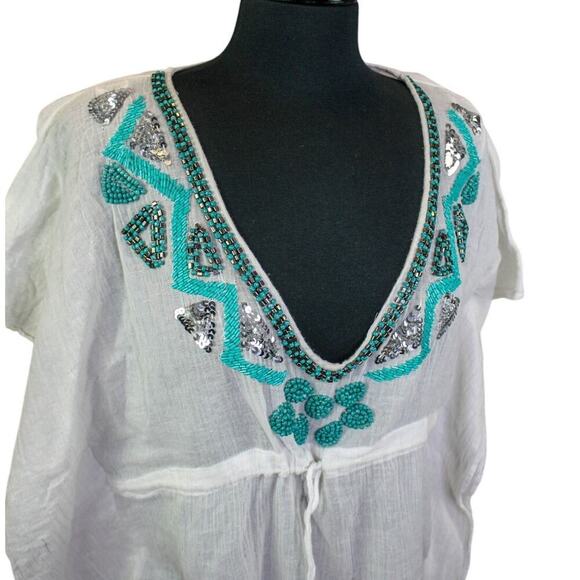 Spiaggia Dolce Cover Up Top Beaded Sequin Beach Resort Summer Size M - Picture 4 of 6